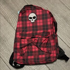 Plaid Red and Black Kids Backpack with Skull Design